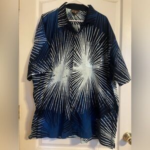 Caribelle Batik Blue White Casual Button‎ Down Shirt XL Casual Resort Camp